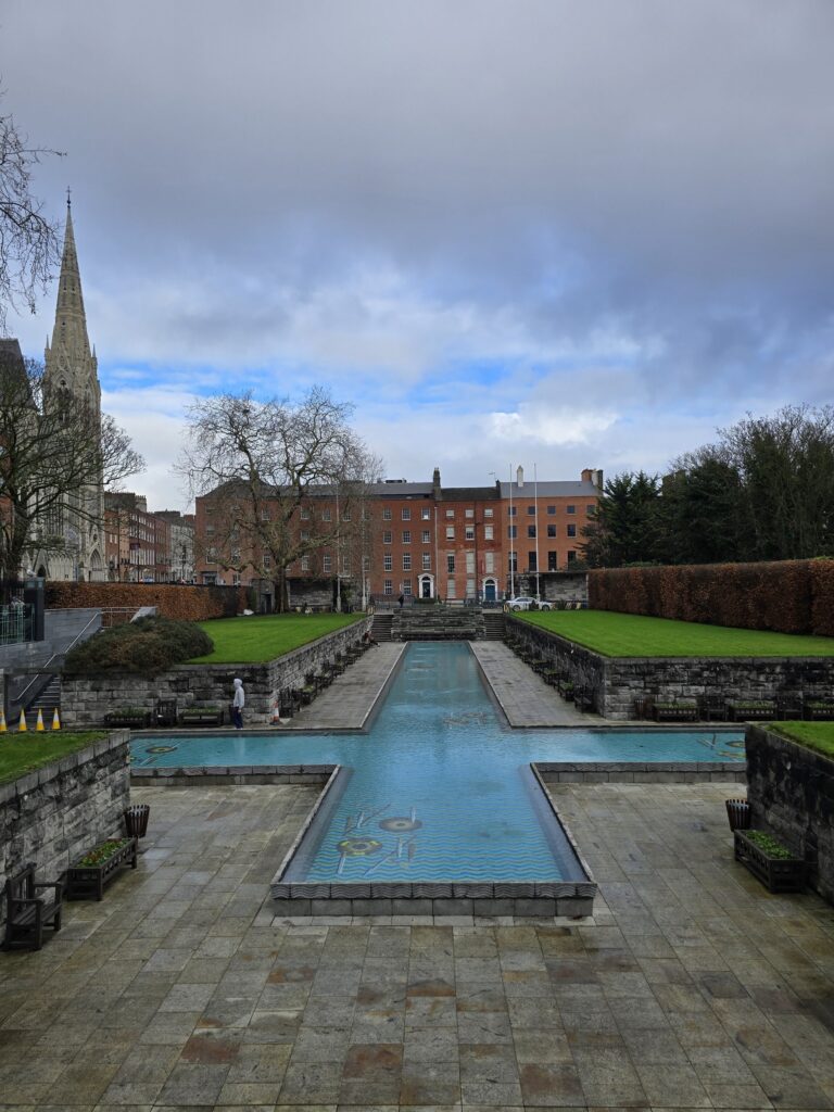 The cross-shaped pool in the Garden of Remembrance
