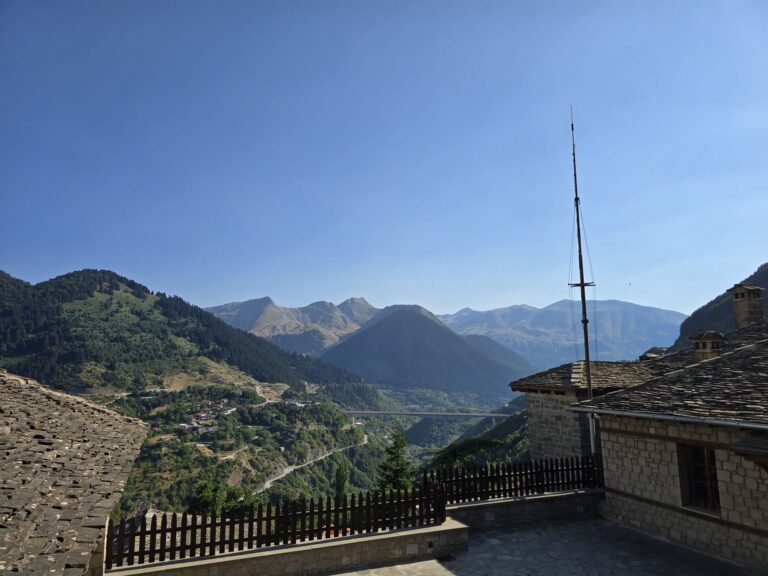 Mountain view over the slate roofs